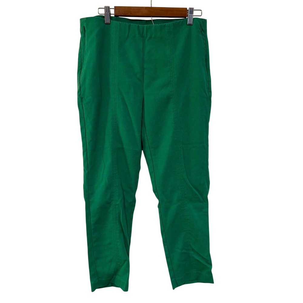 J. Jill Essential Cotton-Stretch Pants Womens 12 Green Side Zip Tapered Exc